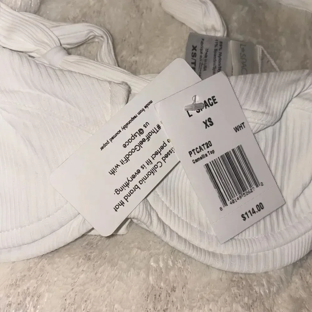 L*Space Sensual Solids Camellia Bikini Top White Top XS NWT $114